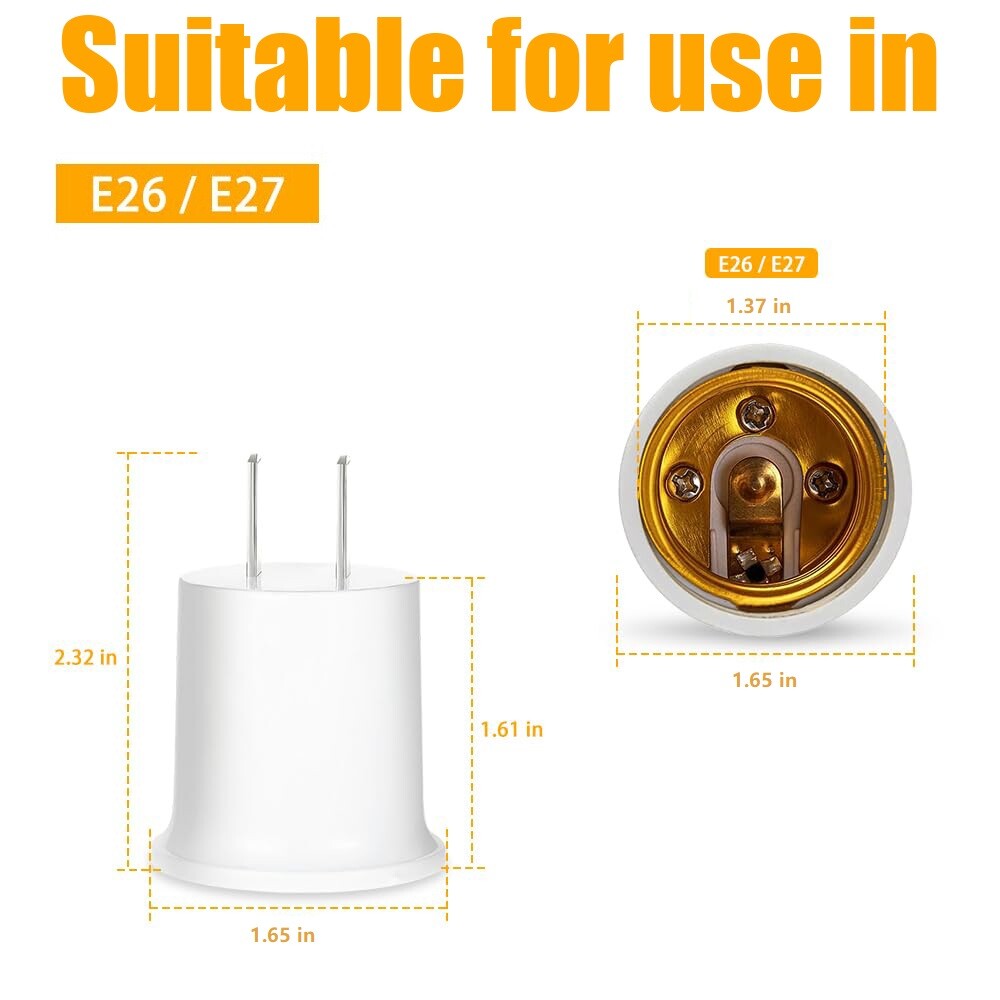 2-10Pcs 110V Outlet to E26/E27 Socket Adapter Plug-In Light Bulb Socket Convert