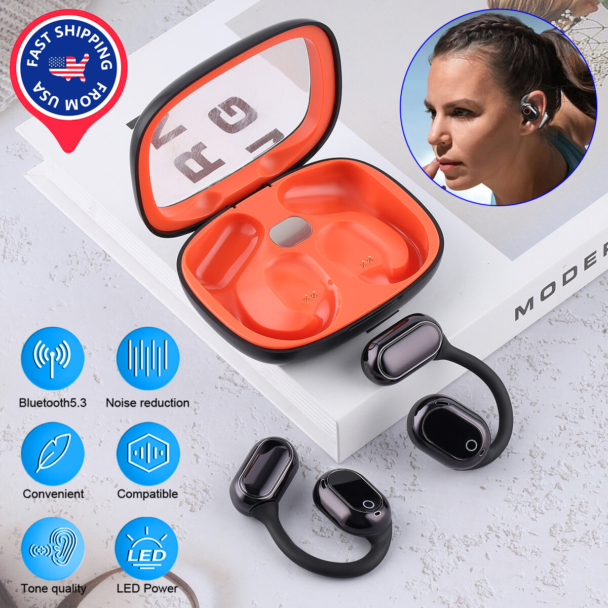 Wireless True Bone Conduction Headphones Wireless Headset Earbuds Bluetooth V5.3