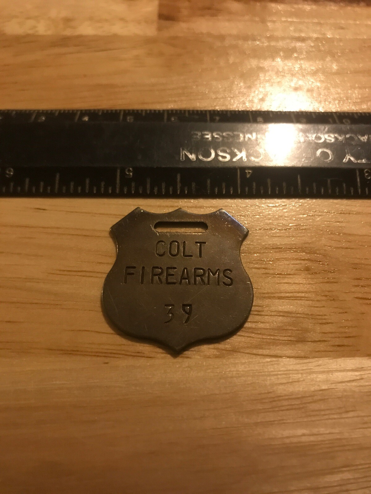 Colt Firearms Property Tag METAL Gun Rifle Inspector Collector Patina Inspector