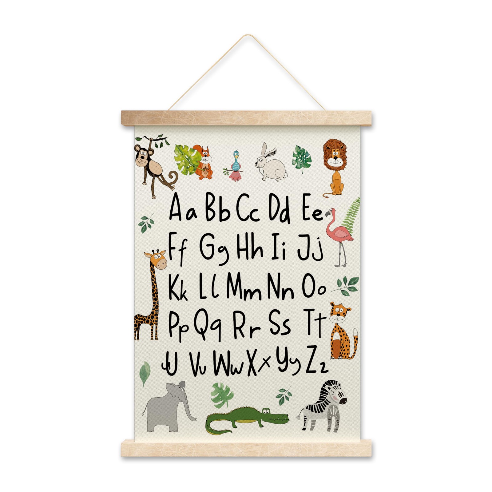 Alphabet Poster Hanging Flag, Jungle Animals Canvas Wall Art For Nursery Play...
