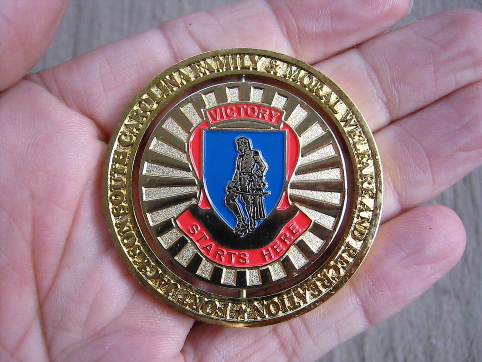 U.S. ARMY MWR, VICTORY STARTS HERE, FORT JACKSON, S.C. SPINNING CHALLENGE COIN