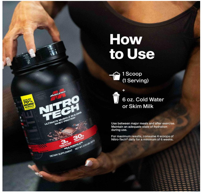 Muscletech NitroTech Whey Protein Vanilla 4LB 30g Creatine BCAA