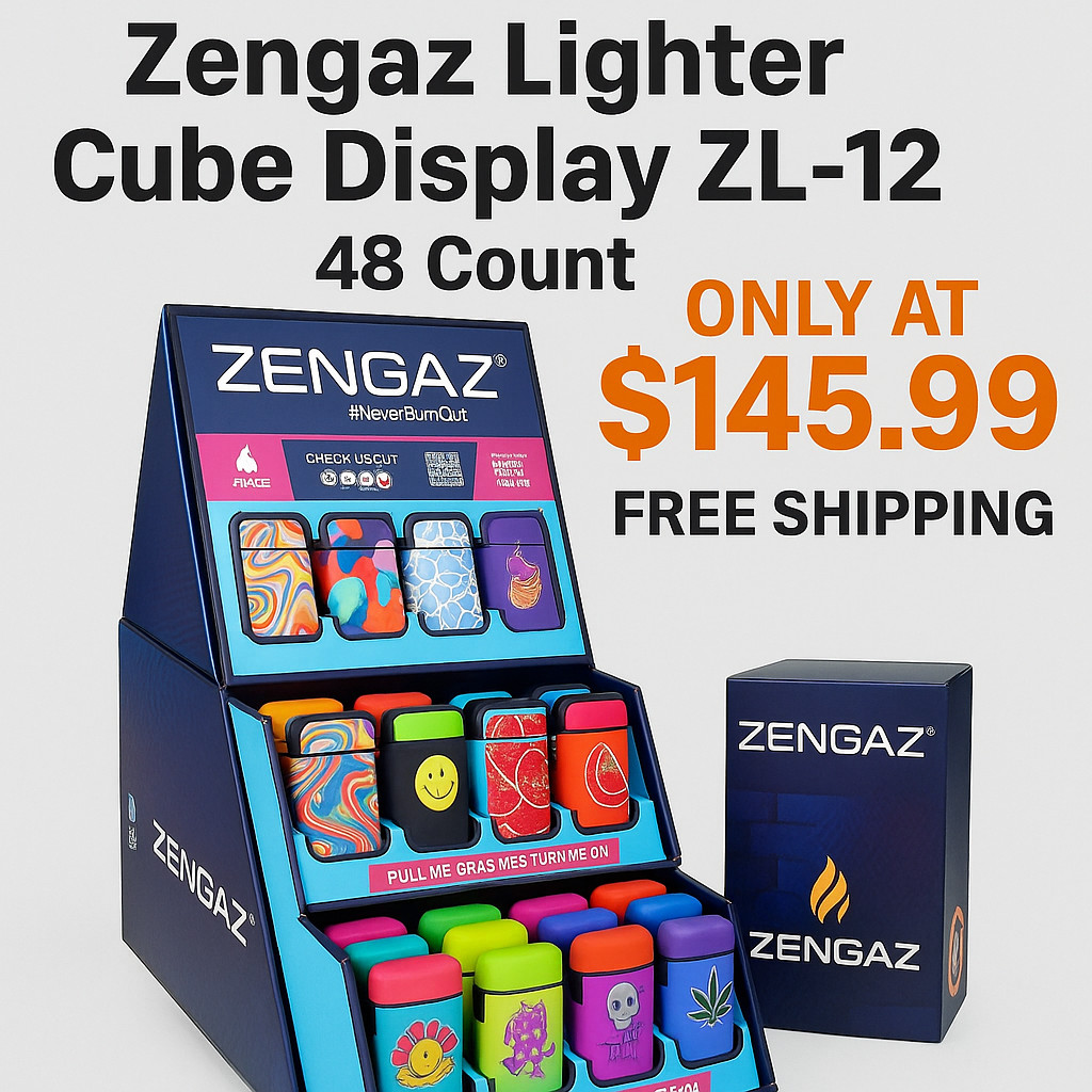 ZENGAZ Lighter Cube Display ZL-12 | 48-Count | Long-Lasting Fire Starter |
