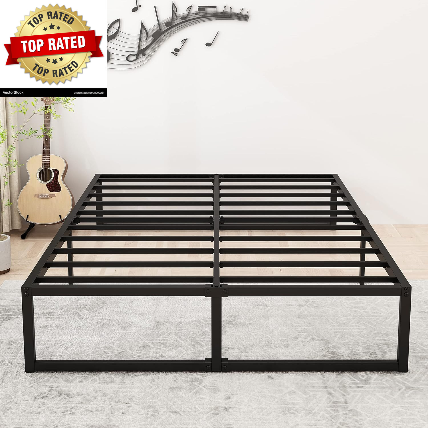 14 Inch Queen Bed Frame Heavy Duty Steel Slat Support Metal Platform Bed Frame Q