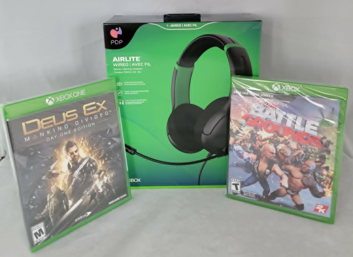 X-Box Bundle - PDP Airlite Headphones, Deus Ex Game, W2k Battle Grounds Game