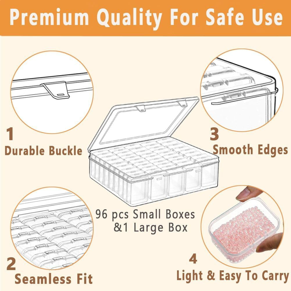 Bead Storage Containers, 92 Clear Plastic Bead Organizer Box With Hinged Lid,Bra