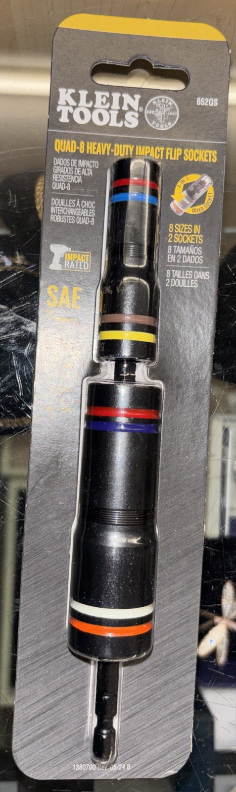 Klein Tools 652QS Quad-8 Deep-Well Heavy-Duty Impact Flip Sockets, SAE, 3 Pc.