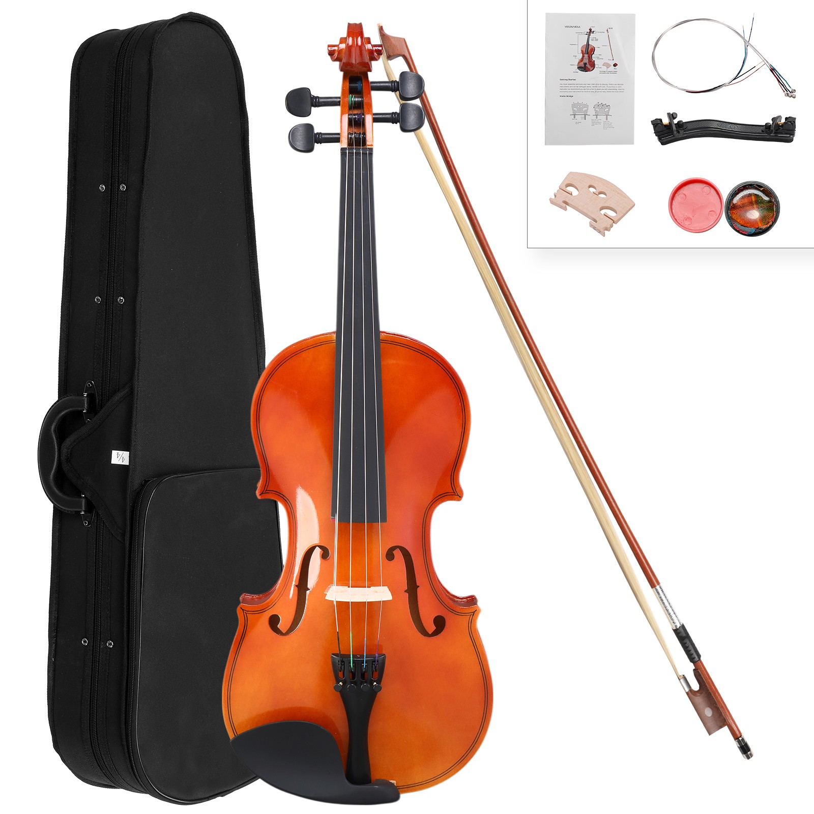 1/8 Acoustic Solid Wood Violin with Case Bow Rosin String Shoulder Rest Natural