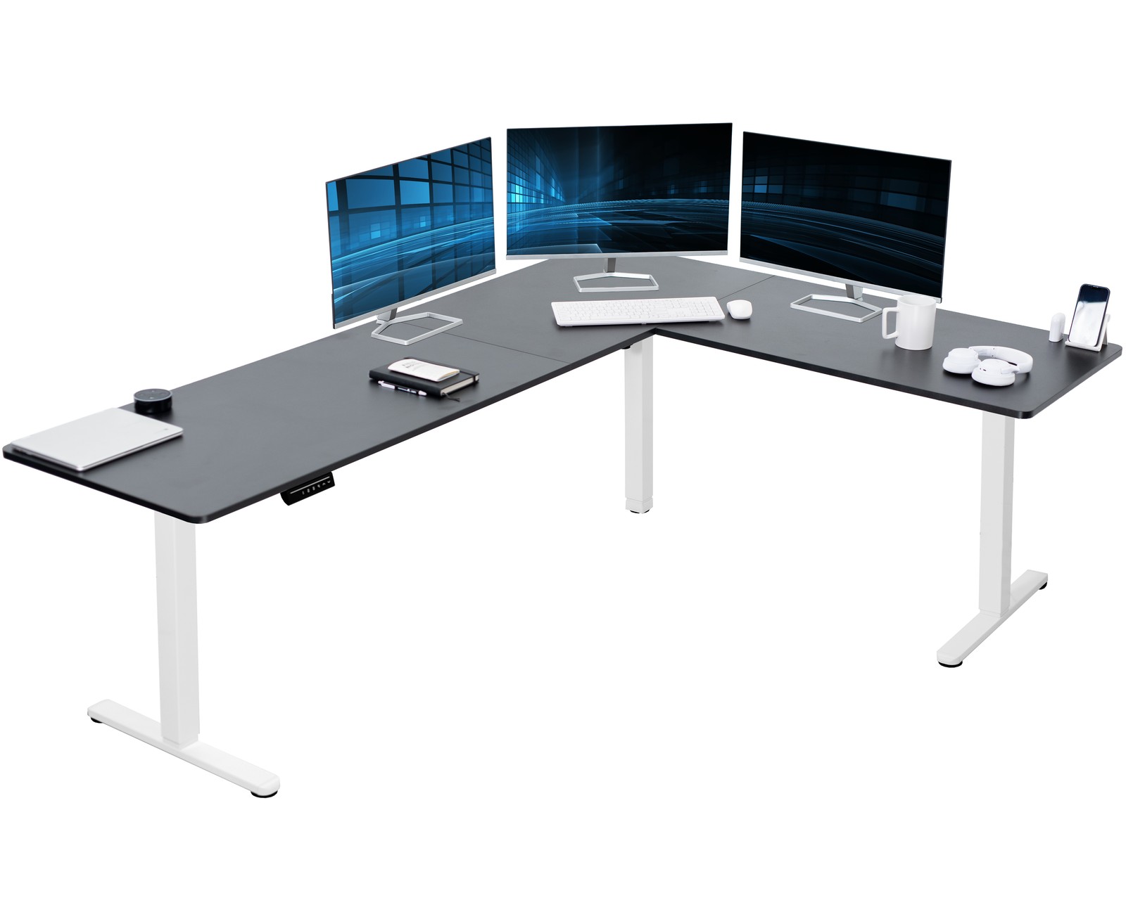 VIVO Black / White Electric 84" x 63" Corner Standing Desk, L-Shaped Workstation