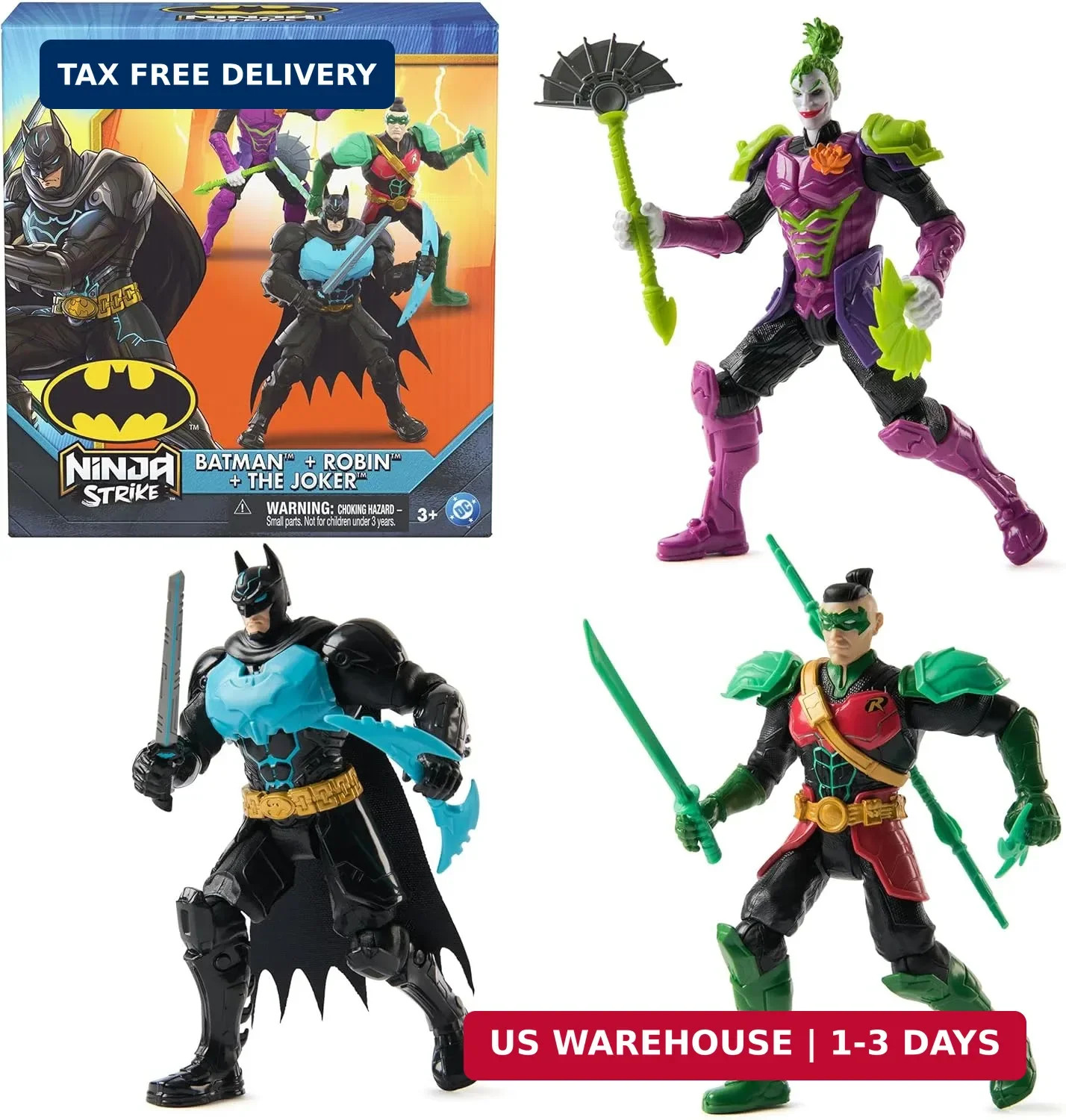 DC Comics, Batman Ninja Strike 6" 3-Pack Battle Set Action Figures with Pop-Out