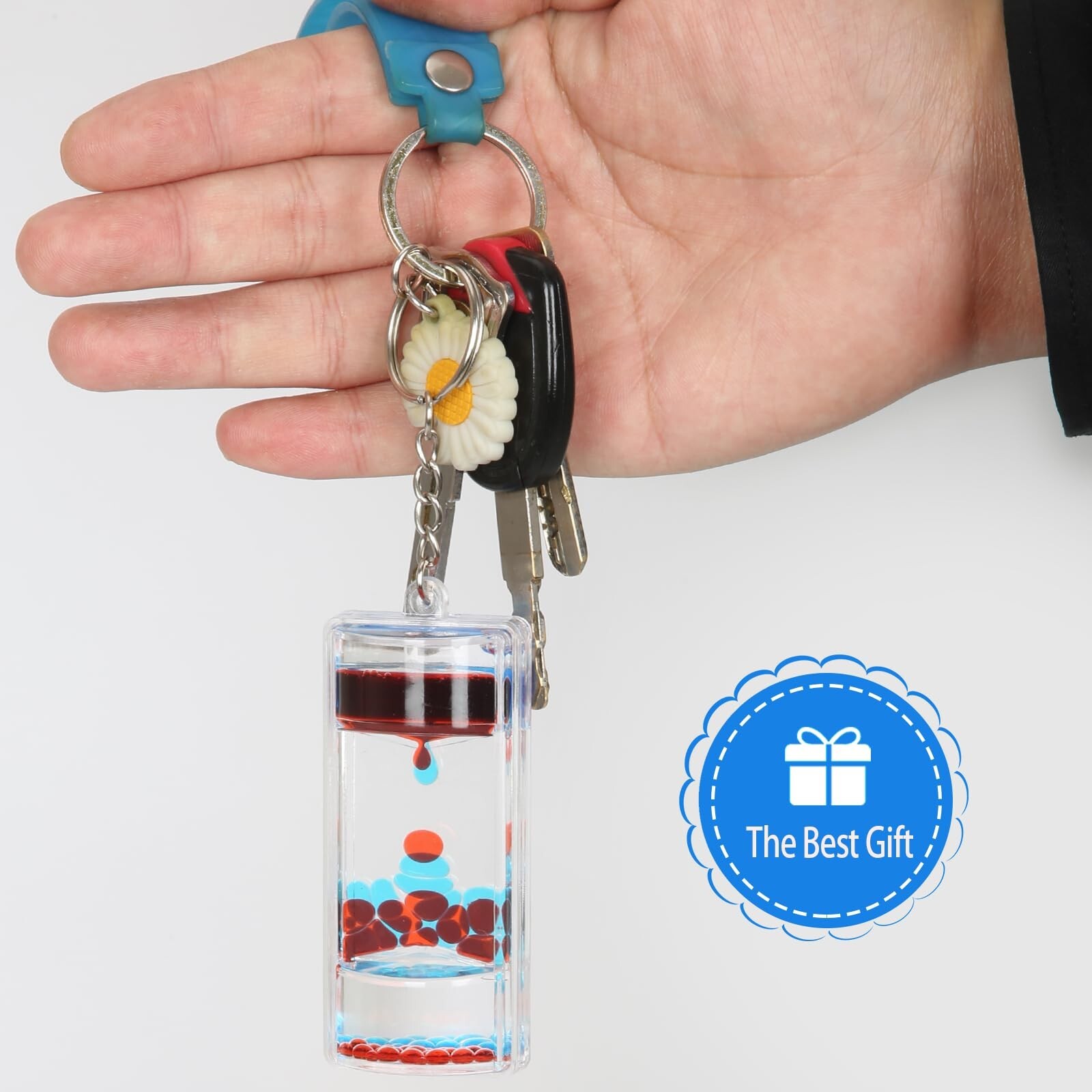 Dynamic Liquid Timers Key Chain Set, Colorful Motion Bubbler Timekeeper Key C...