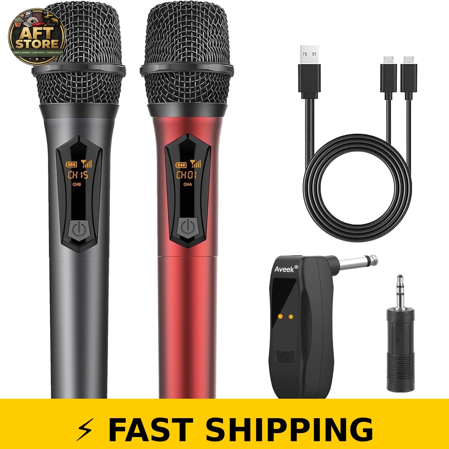 Aveek Wireless Microphone for Karaoke - 2 Packs, Grey & Red