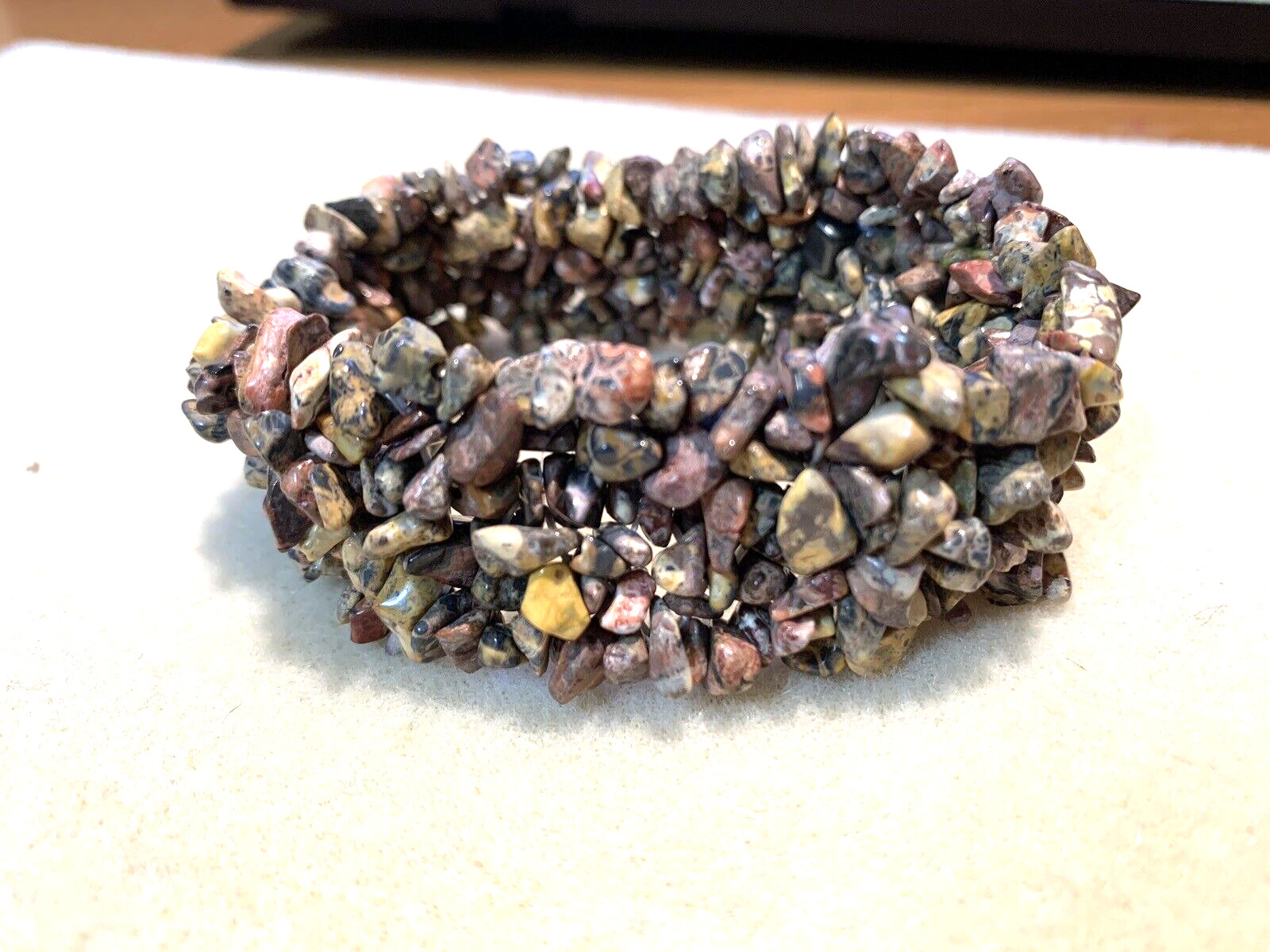 NEW ITEM- HANDCRAFTED MULTI-STRAND LEOPARDSKIN JASPER  WOVEN CUFF  BRACELET