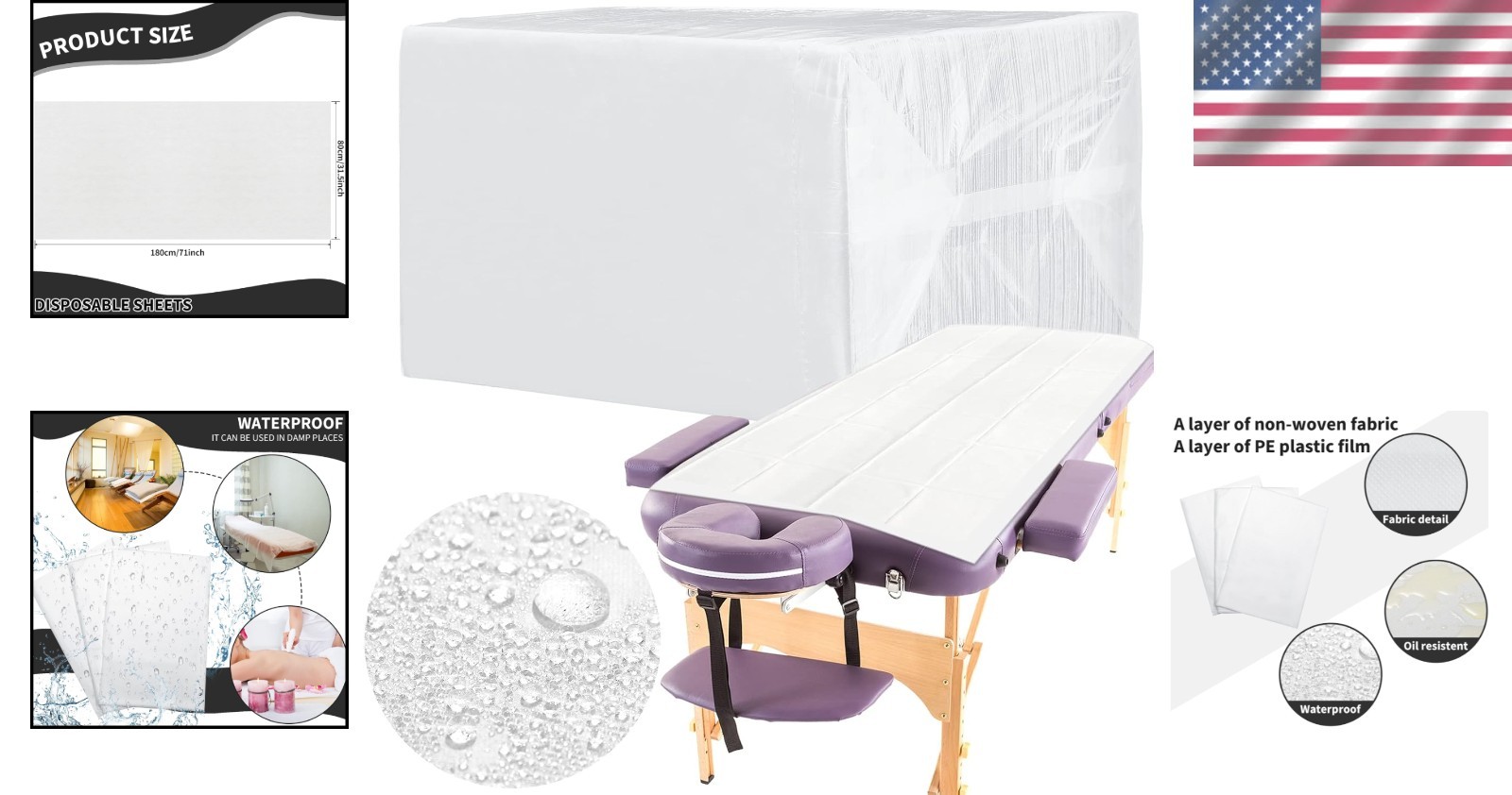 100 Pcs Disposable Massage Table Sheets - White