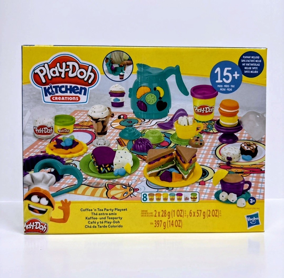 PLAY-DOH KITCHEN CREATIONS COFFEE 'N TEA PARTY PLAYSET 15+ PCS. NEW