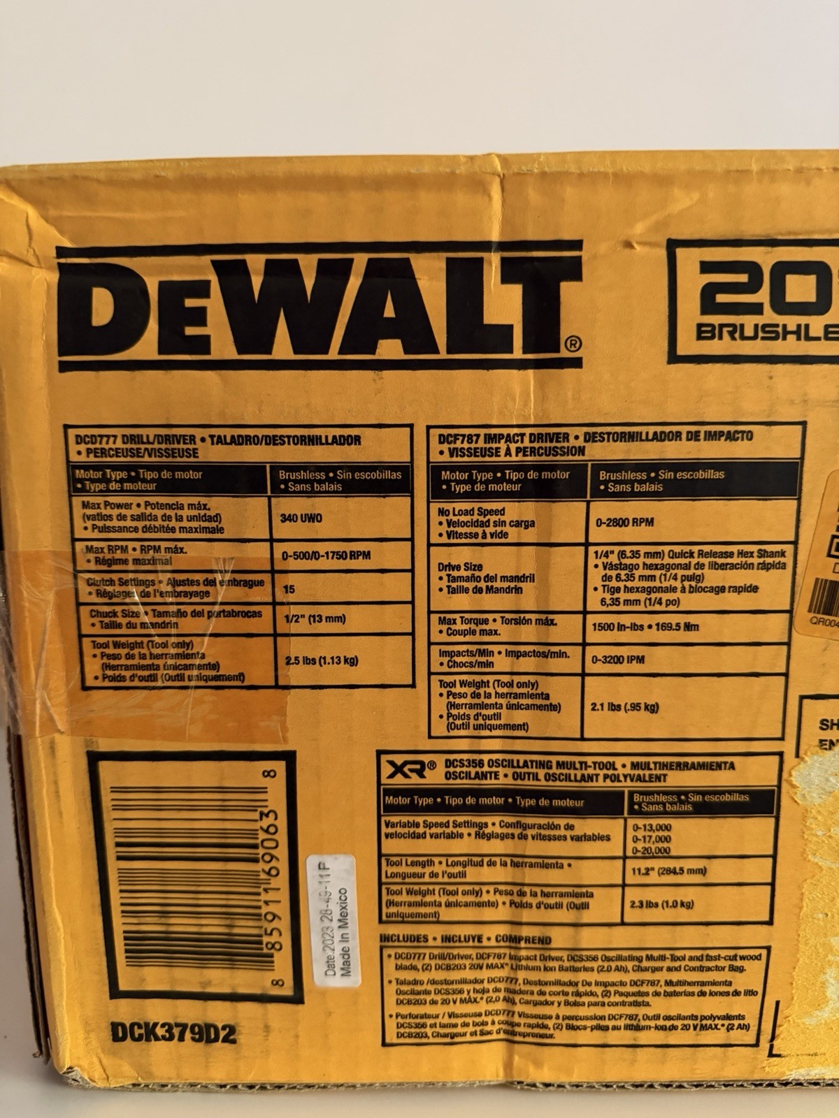 DEWALT 20V MAX Brushless Cordless 3-Tool Combo Kit - DCK379D2