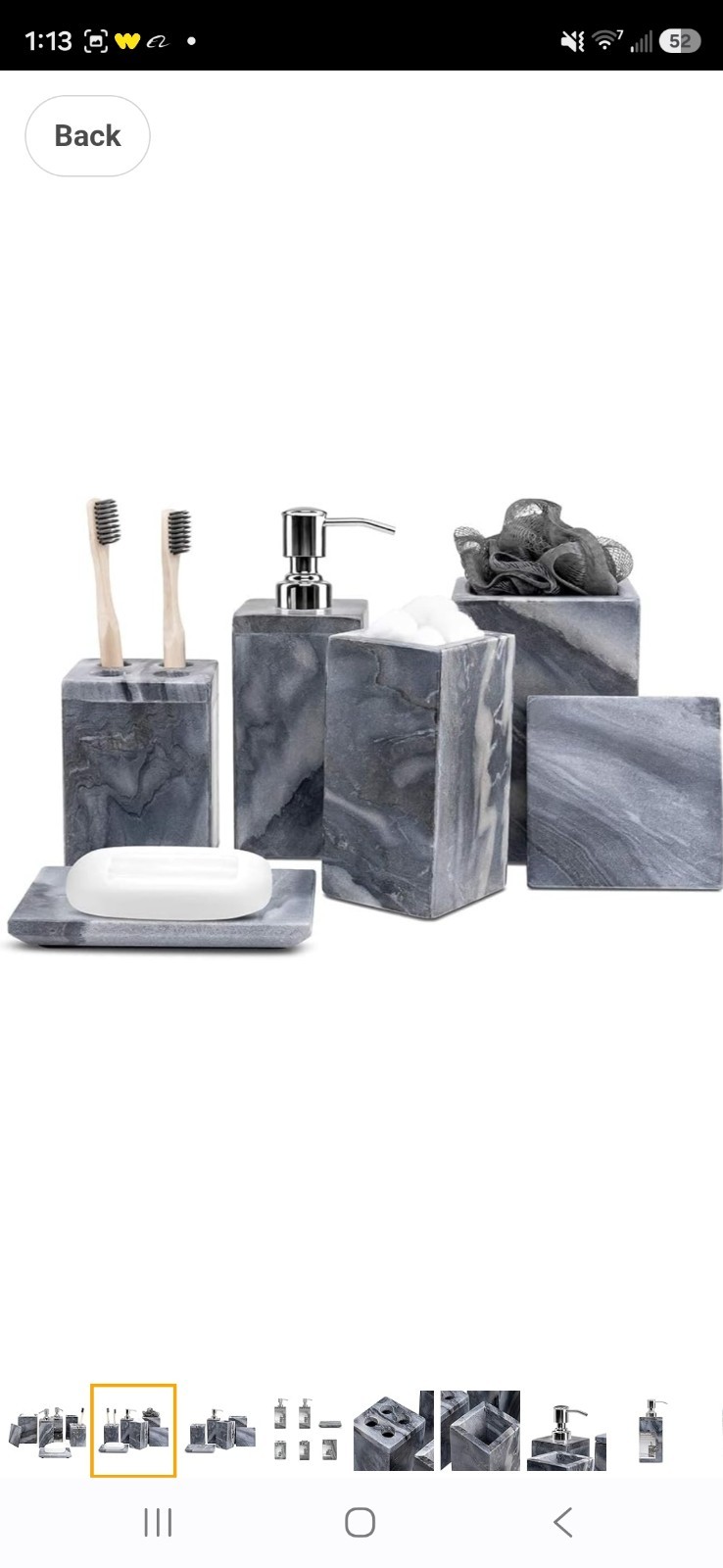 6 Piece Natural Marble Bathroom Accessory Set