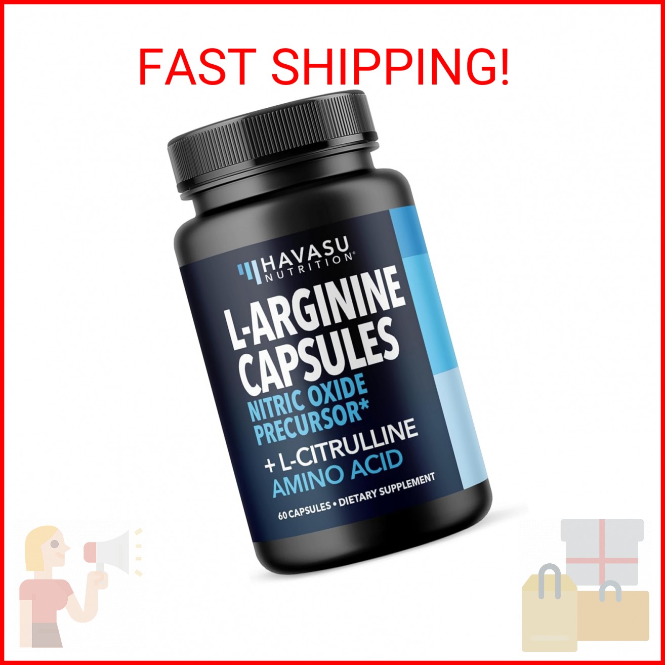 L-Arginine Capsules with L-Citrulline - Nitric Oxide Supplement -60 Count