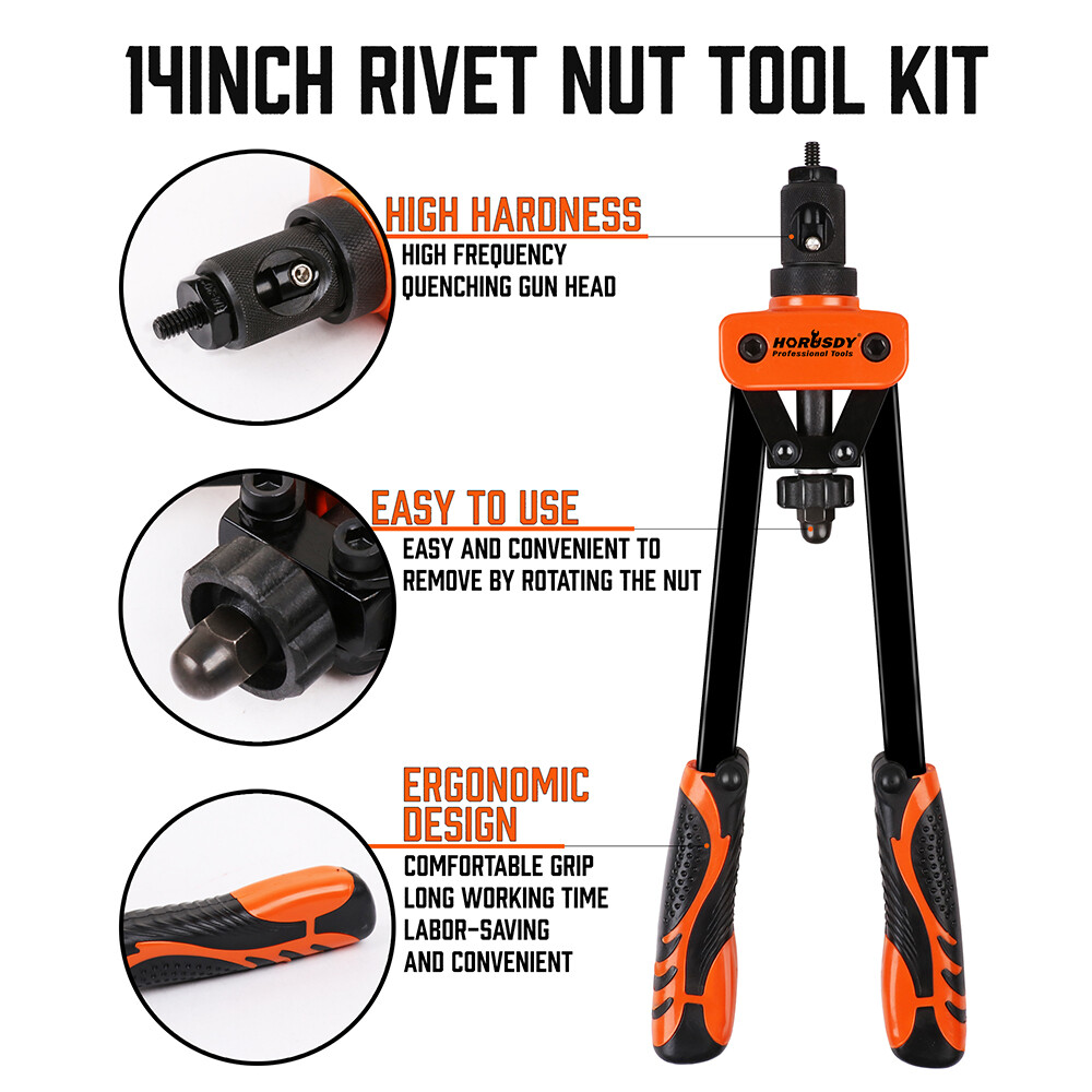 80pc Hand Riviter Nut Gun Tool Metric SAE Heavy Duty 7 Mandrels 70 Rivet Nuts