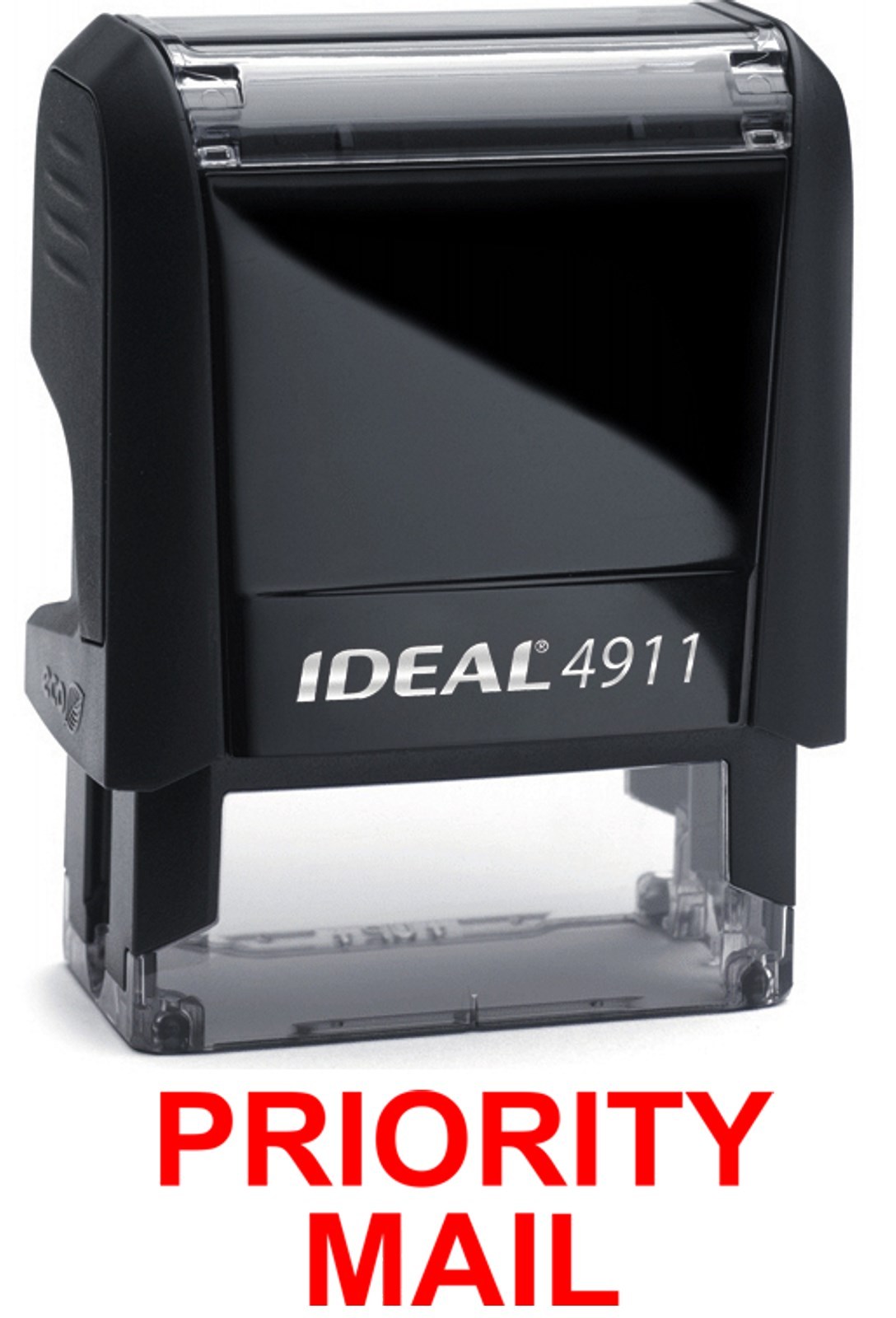 PRIORITY MAIL text on IDEAL 4911 Self-inking Rubber Stamp in RED INK