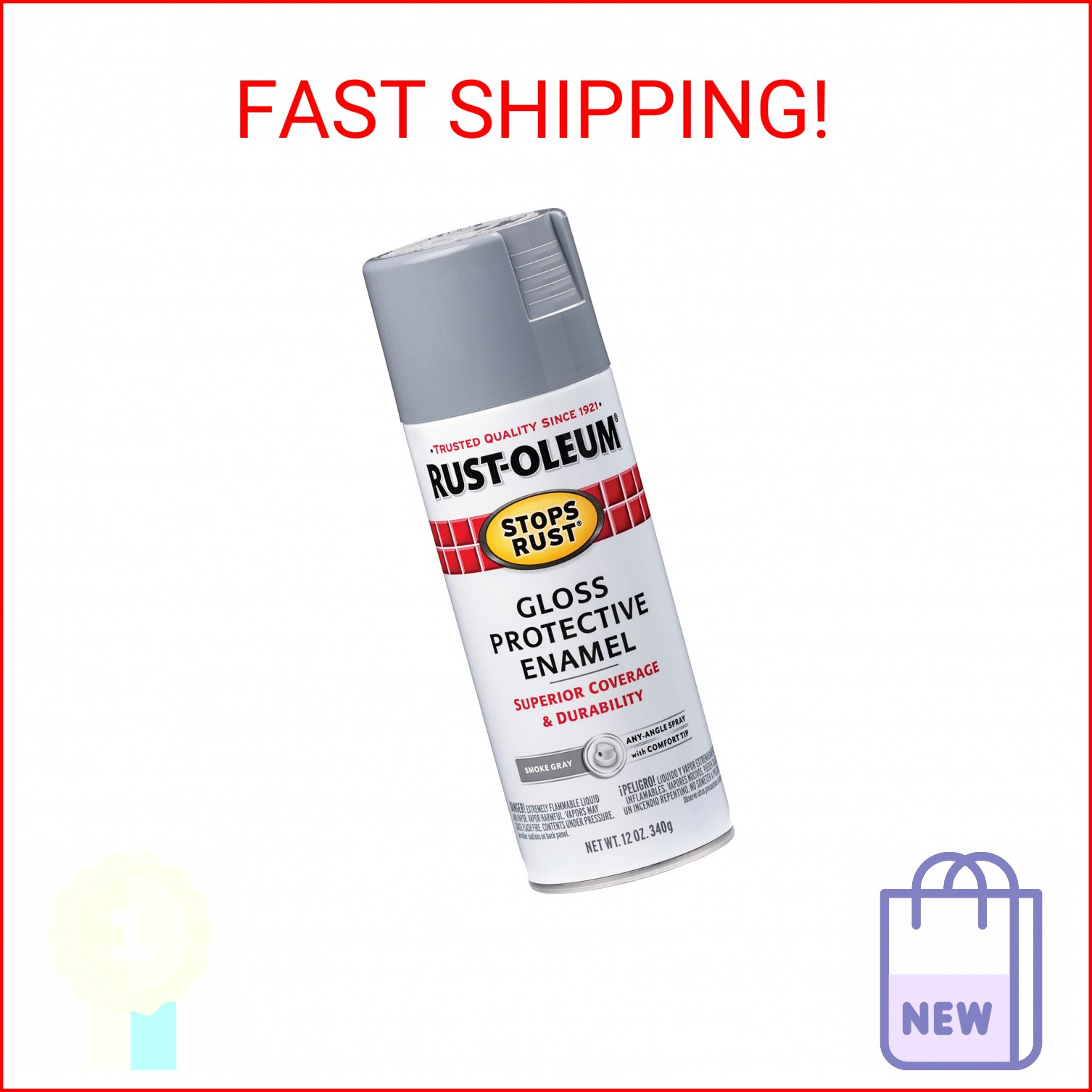 Rust-Oleum 7786830 Stops Rust Spray Paint, 12 oz, Gloss Smoke Gray