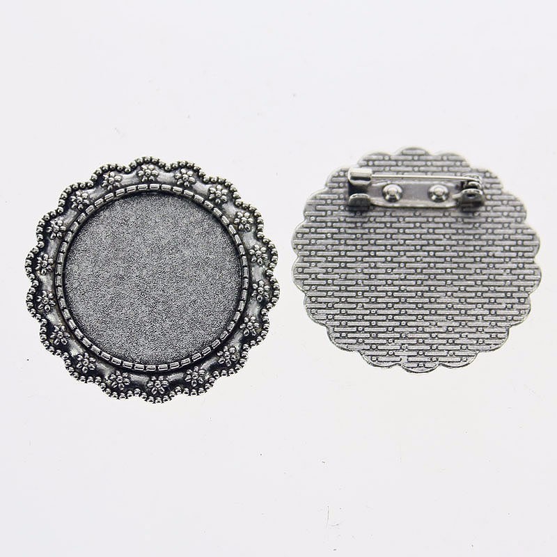 2pcs Tibetan silver color round 25mm cabochon settings  brooch design  XA092