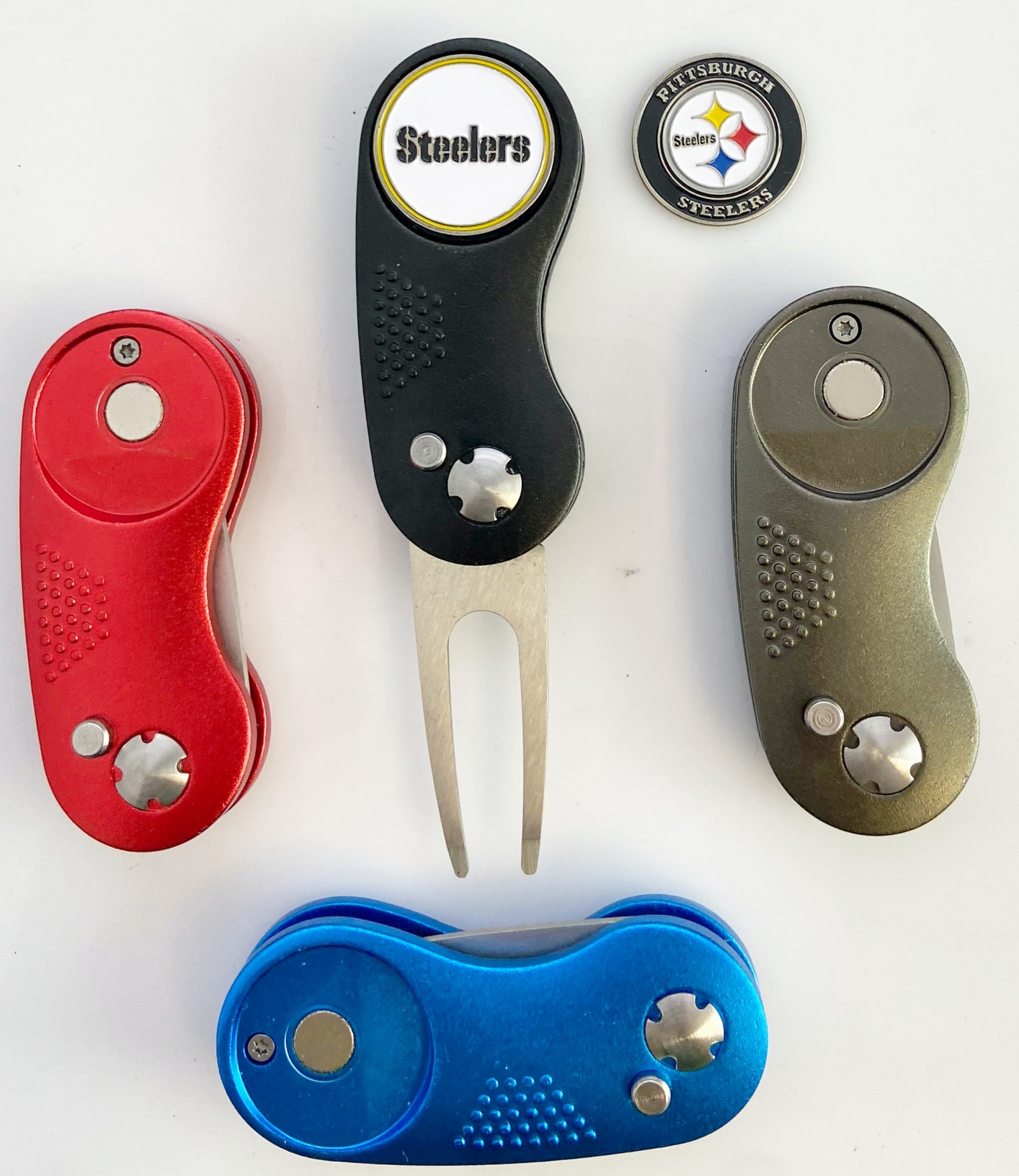 2 Prong Switchblade GOLF DIVOT REPAIR TOOL Black + Ballmark PITTSBURGH STEELERS