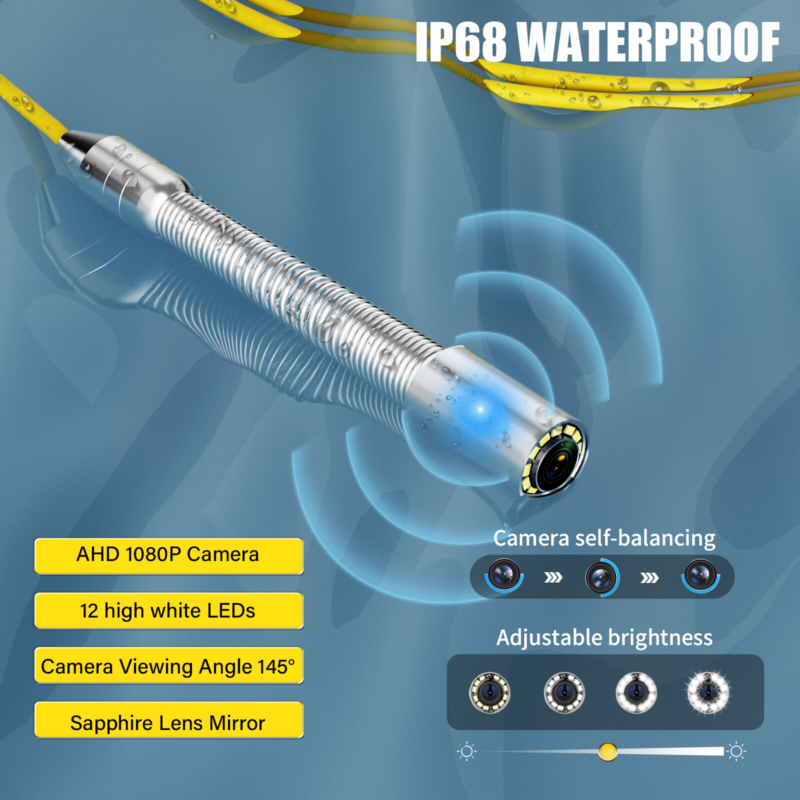 10" Pipe Inspection Camera w/ 512hz Meter Counter Sewer Camera Self Leveling 30M