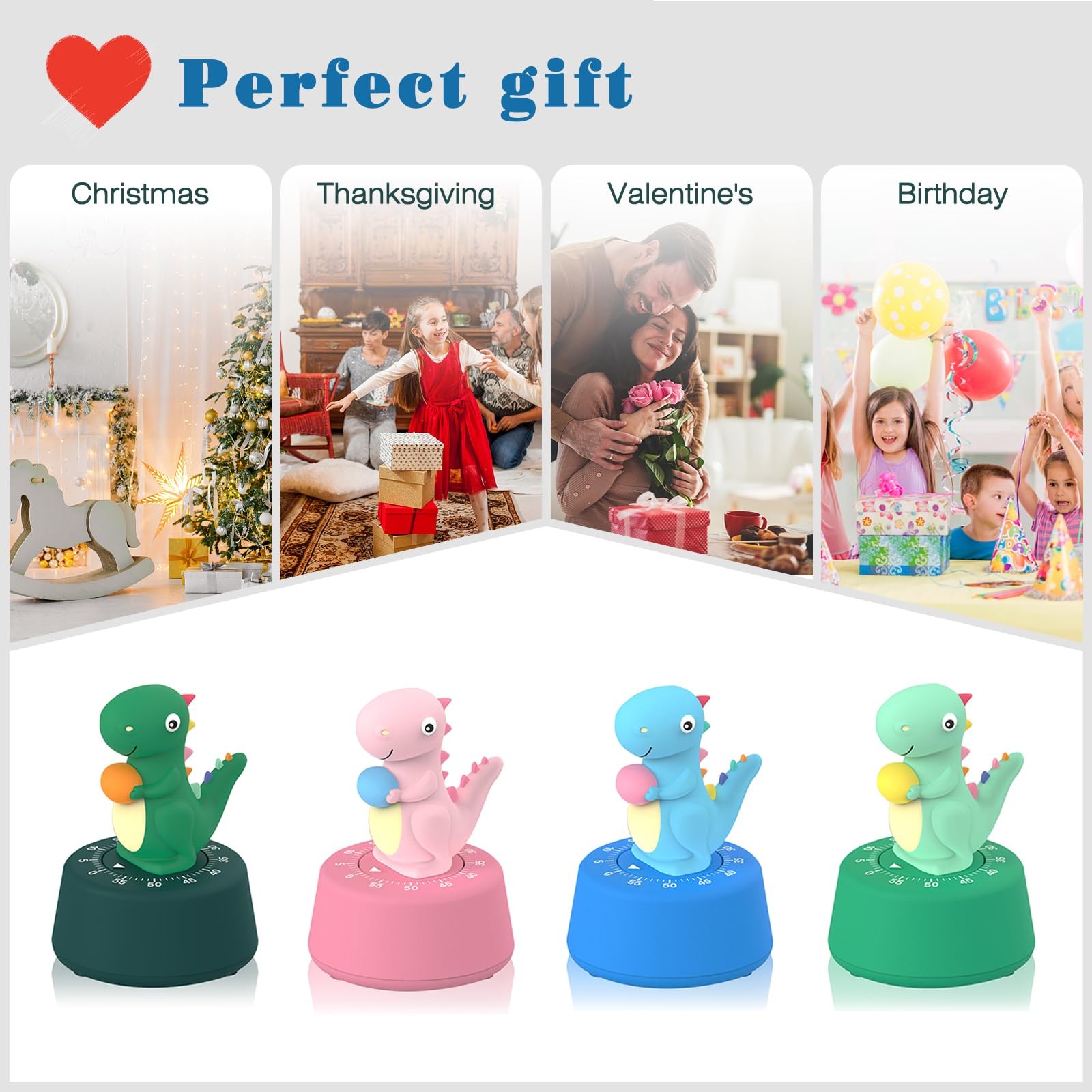 ELE DEPI 60 Minutes Mechanical Kitchen Timer,Cute Dinosaur Timer for Kids,Win...