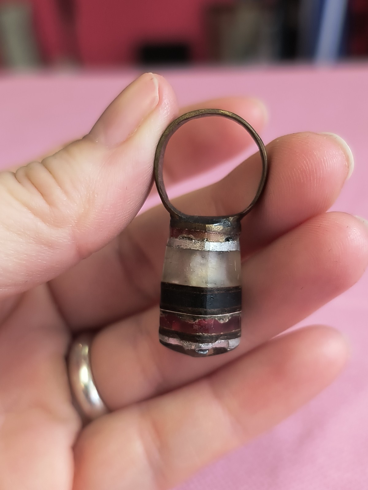 Handmade Unique Dome Ring From Uganda Black Red Silver