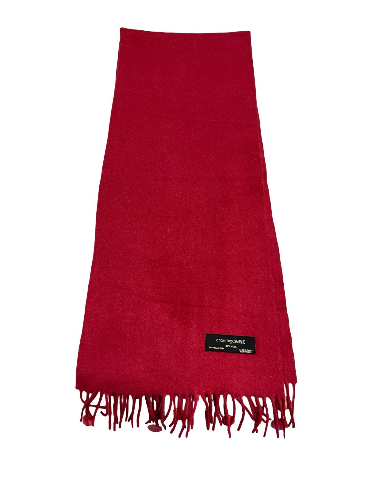Charming Charlie Red 100% Wool Scarf Fringe Winter Wrap 60x12