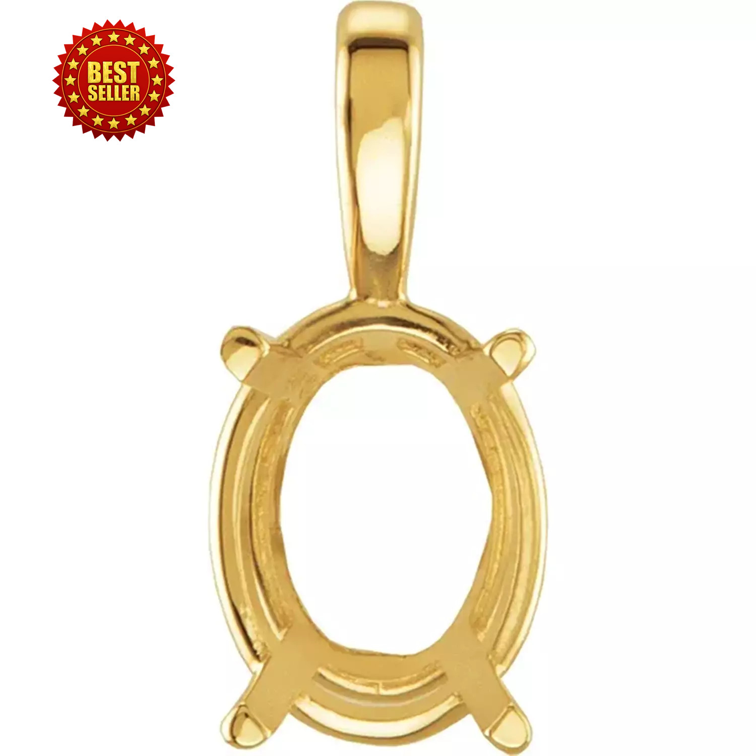 Oval Pendant Mounting 4 Prong Single Bail Basket Design in Solid 14K Yellow Gold