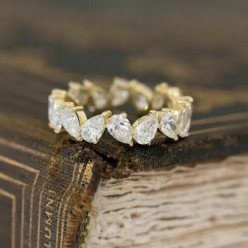 2 Ct Pear Cut Simulated Diamond Wedding Engagement Band Ring In 14K Gold Plated