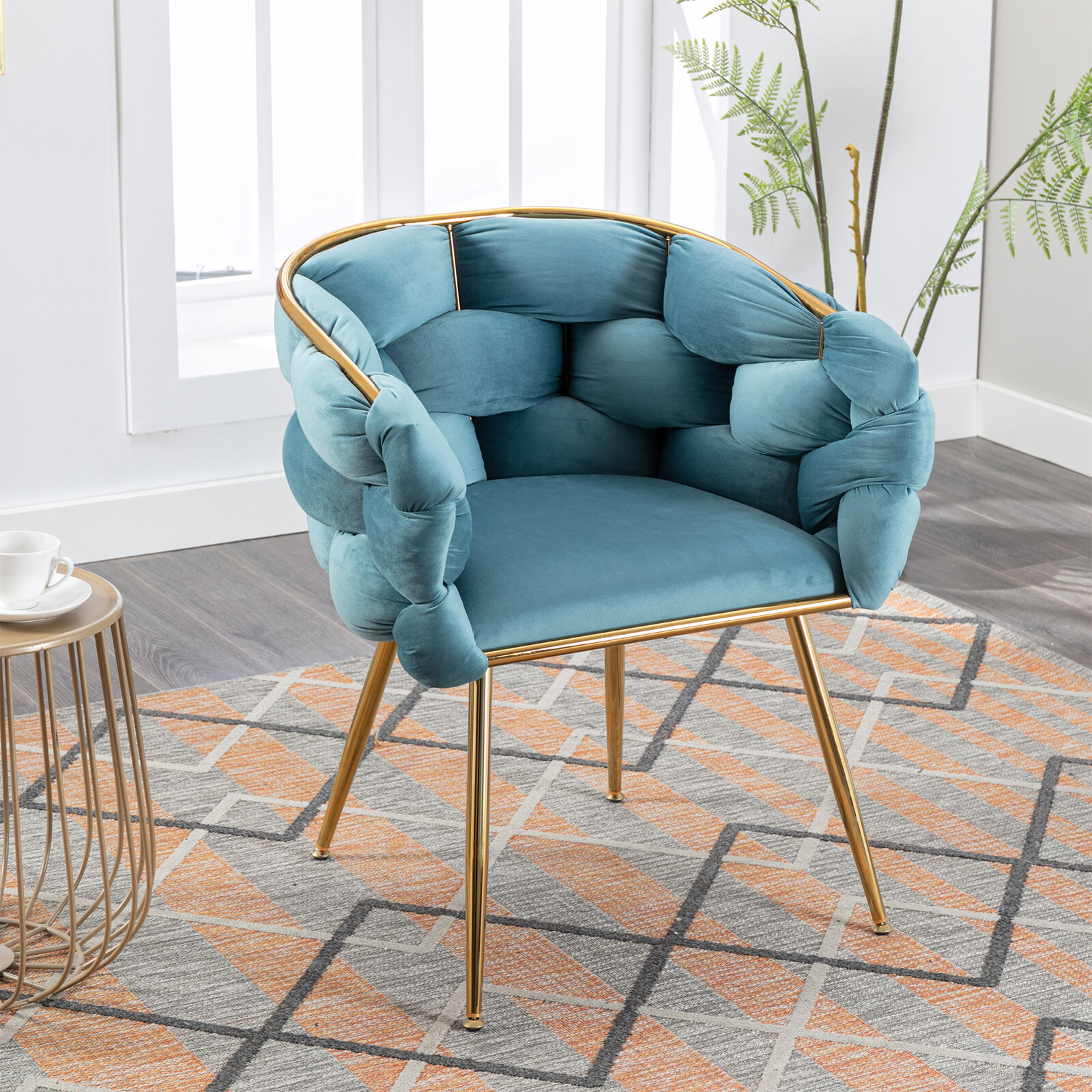 Modern Velvet Leisure Chair Single Sofa for Bedroom Dresser Stool Blue