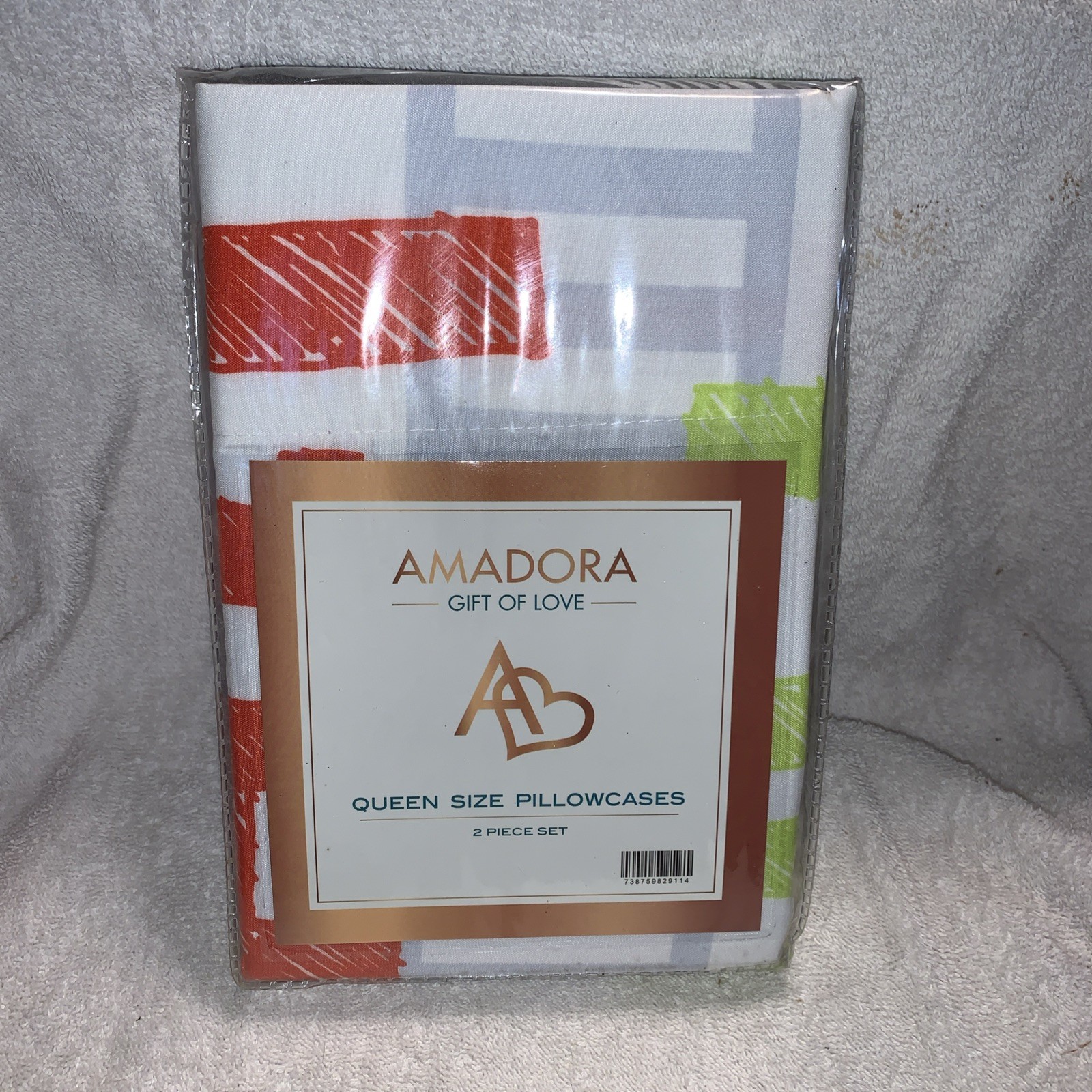 Amadora 2 Piece Queen Pillowcase Set, Multicolored Red, Green, Blue, White