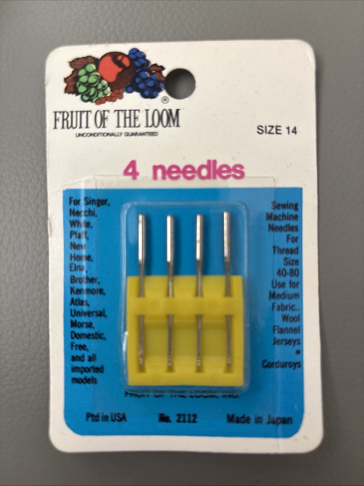 VINTAGE FRUIT OF THE LOOM PACK OF 4 BALL POINT NEEDLES SIZE 14 - NEW