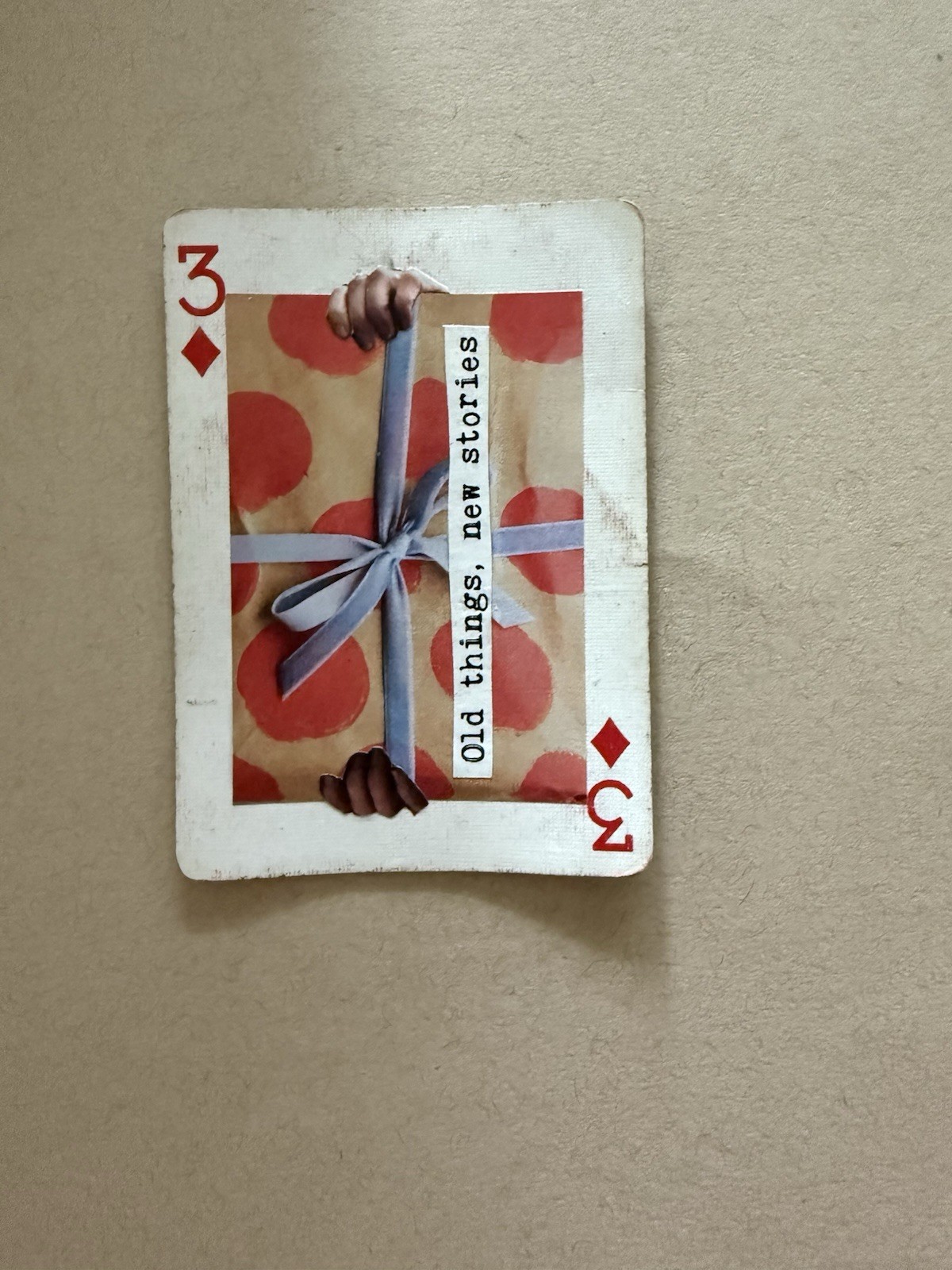 ACEO custom playing card collage, 3 of Diamond “Old Things”