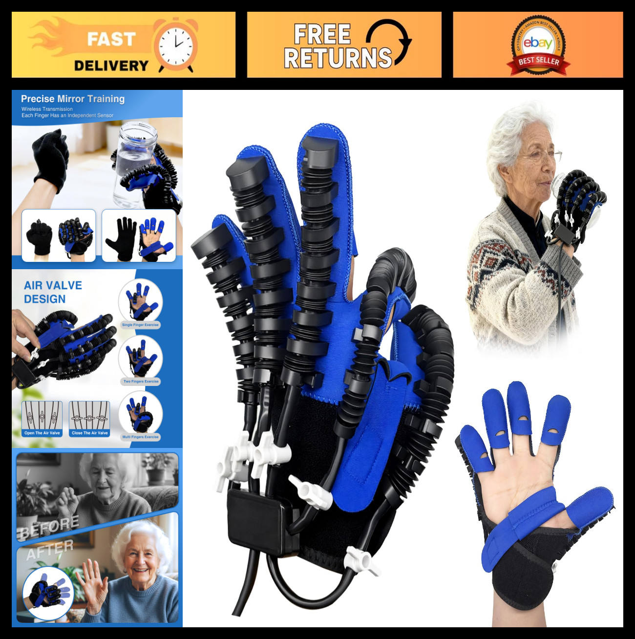 Rehabilitation Robot Gloves for Hand Therapy - Stroke Recovery Device, Adjustabl