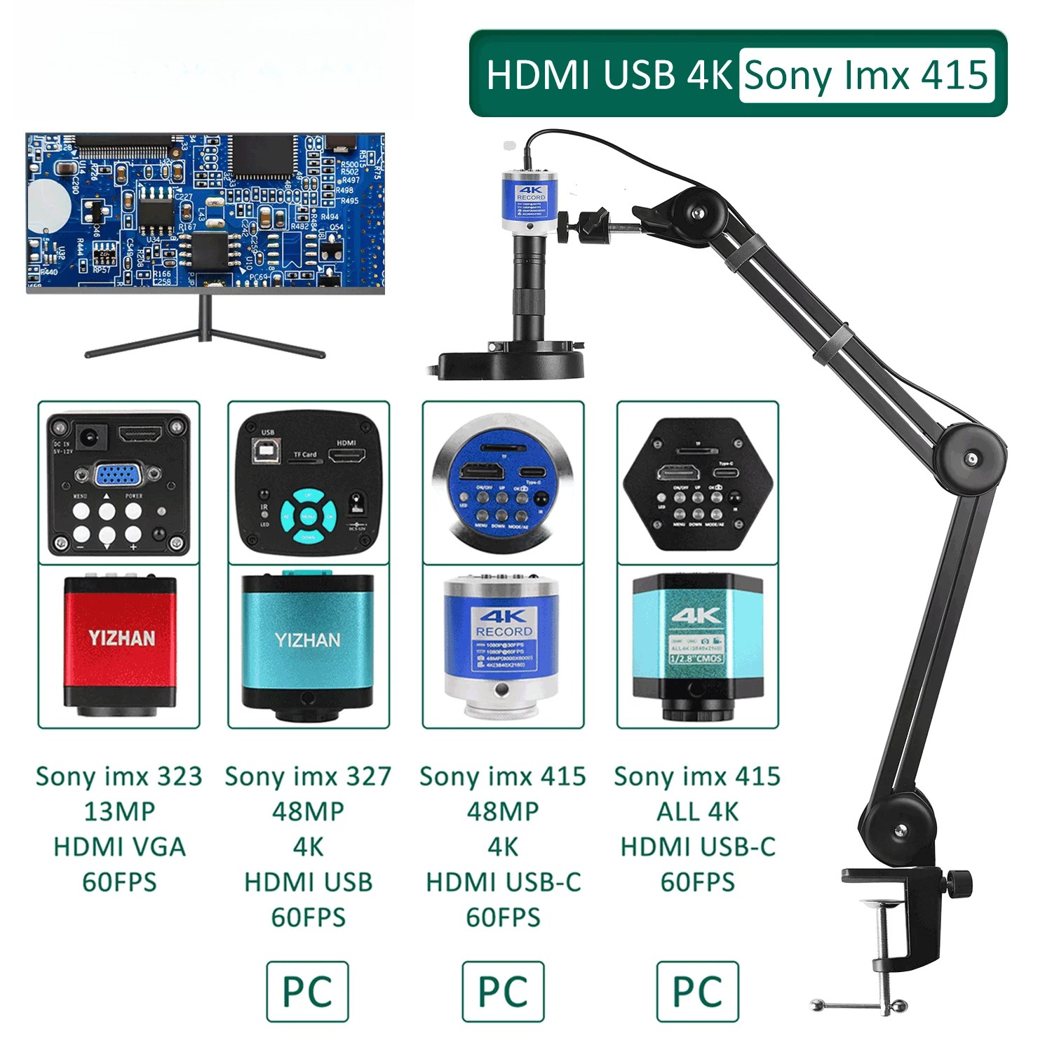HD Digital Microscopes Electronic 4K Soldering Microscope HDMI VGA USB 150x Lens