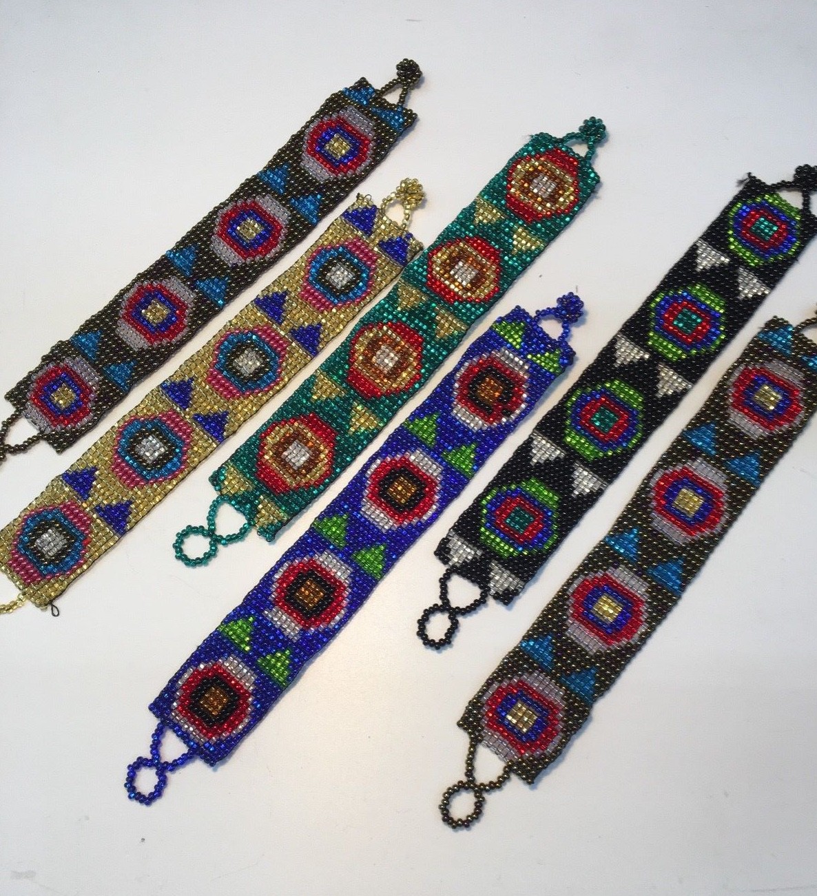 Artisan Hippie Hand Beaded 16 Row Bracelet Adjustable Clasp by Mayan Guatemala