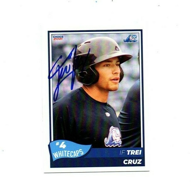 Trei Cruz signed autographed 2021 West Michigan Whitecaps team card Tigers b