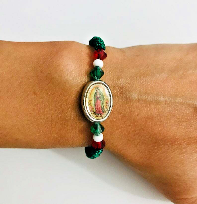PULSERA DE VIRGEN GUADALUPE BUENA SUERTE,PROTECCION,SALUD,DINERO - B107