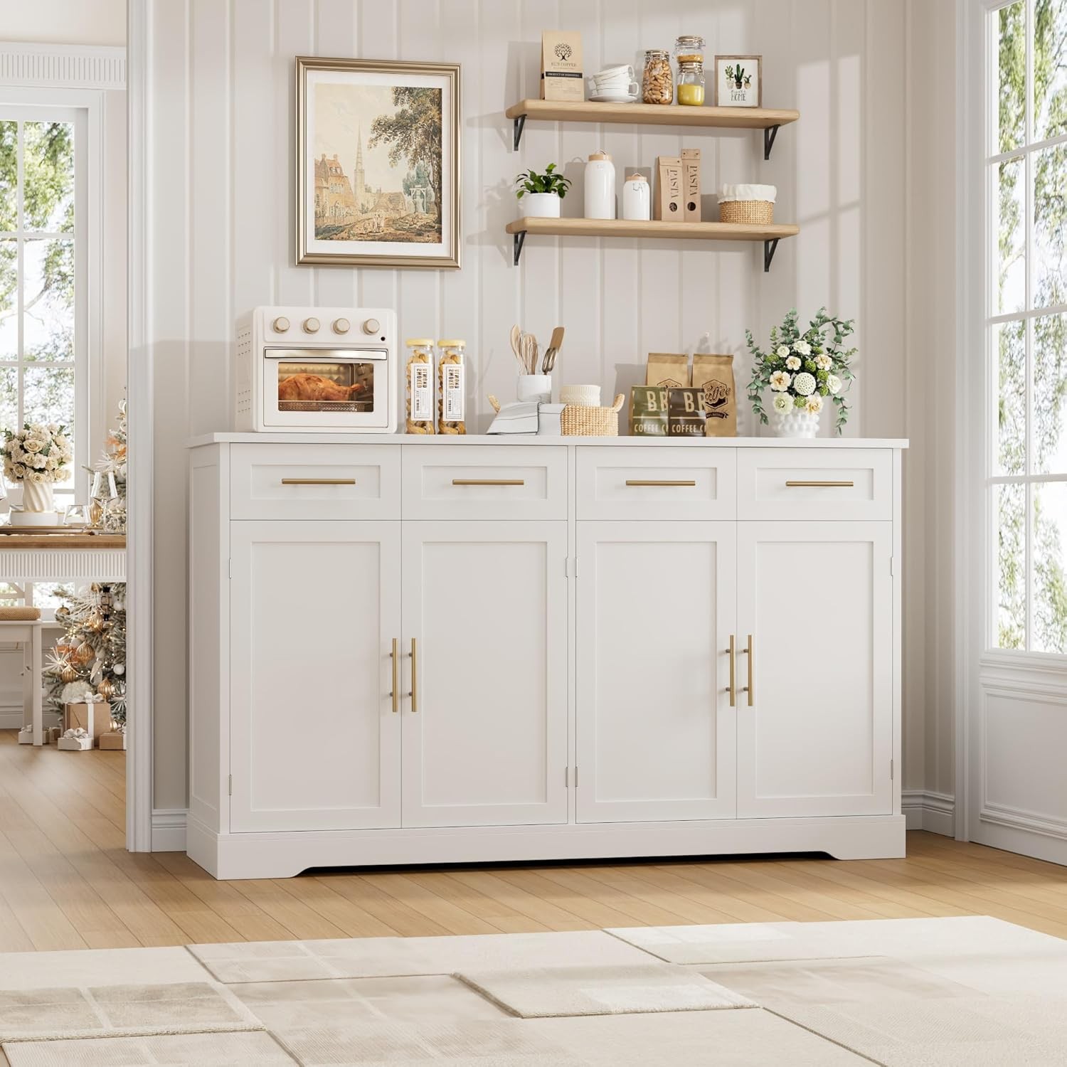 HOSTA 60" Lar Buffet Sideboard with Stora, 36" Tall Kitchen Buffet