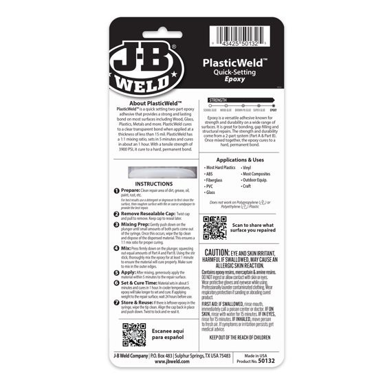 50132 Plasticweld Quick-Setting Epoxy Syringe - Translucent Yellow - 25 Ml