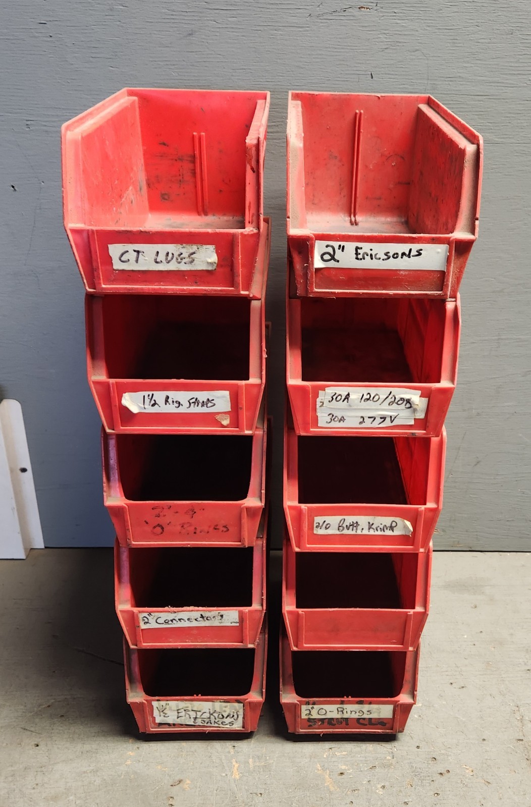 (Lot of 4) Akro Mils and LINBIN 30-230-3 Bin RED L: 10.875" W: 5.5" H: 5" 30230