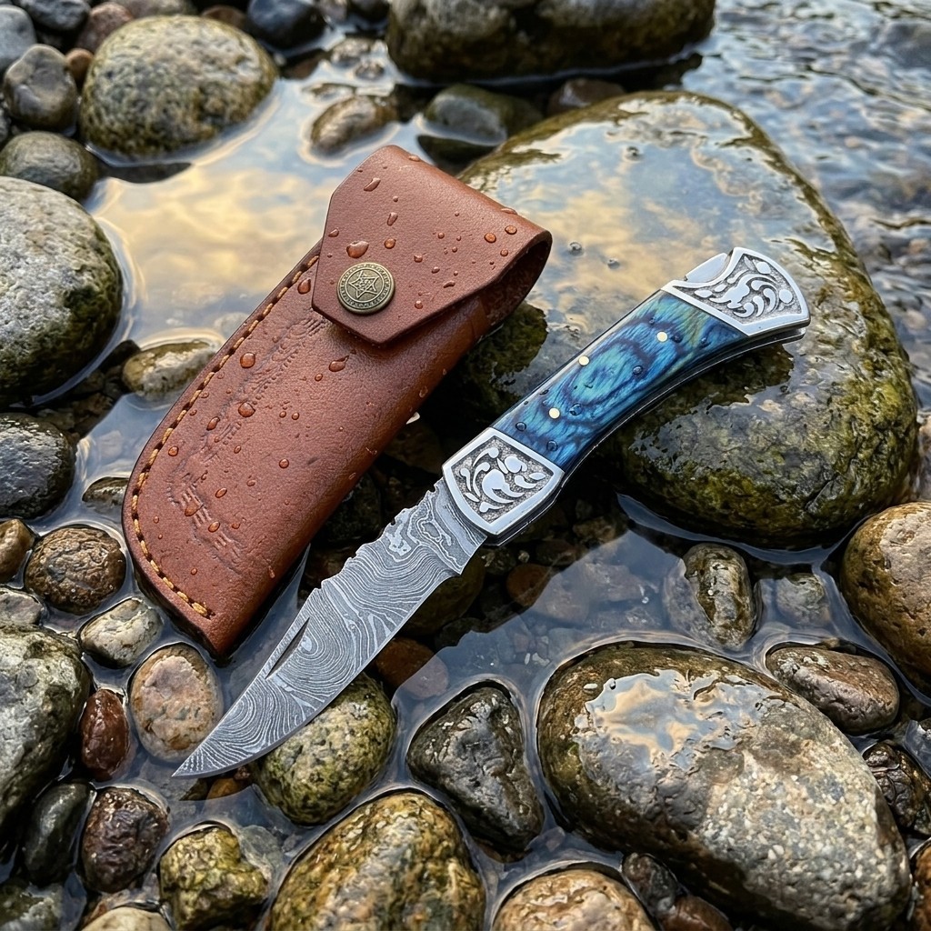 Custom Handmade Damascus Steel Folding EDC Pocket Knife Orange Grey Handle, 6.5'
