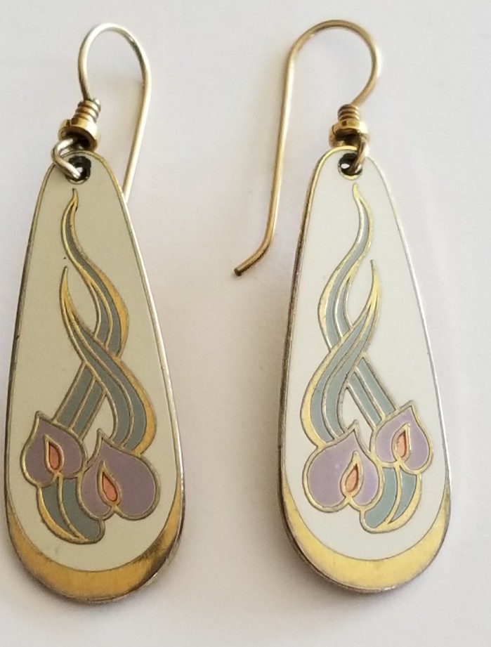 Laurel Burch Signed WILD ANTHURIUM hook style Earrings- nice