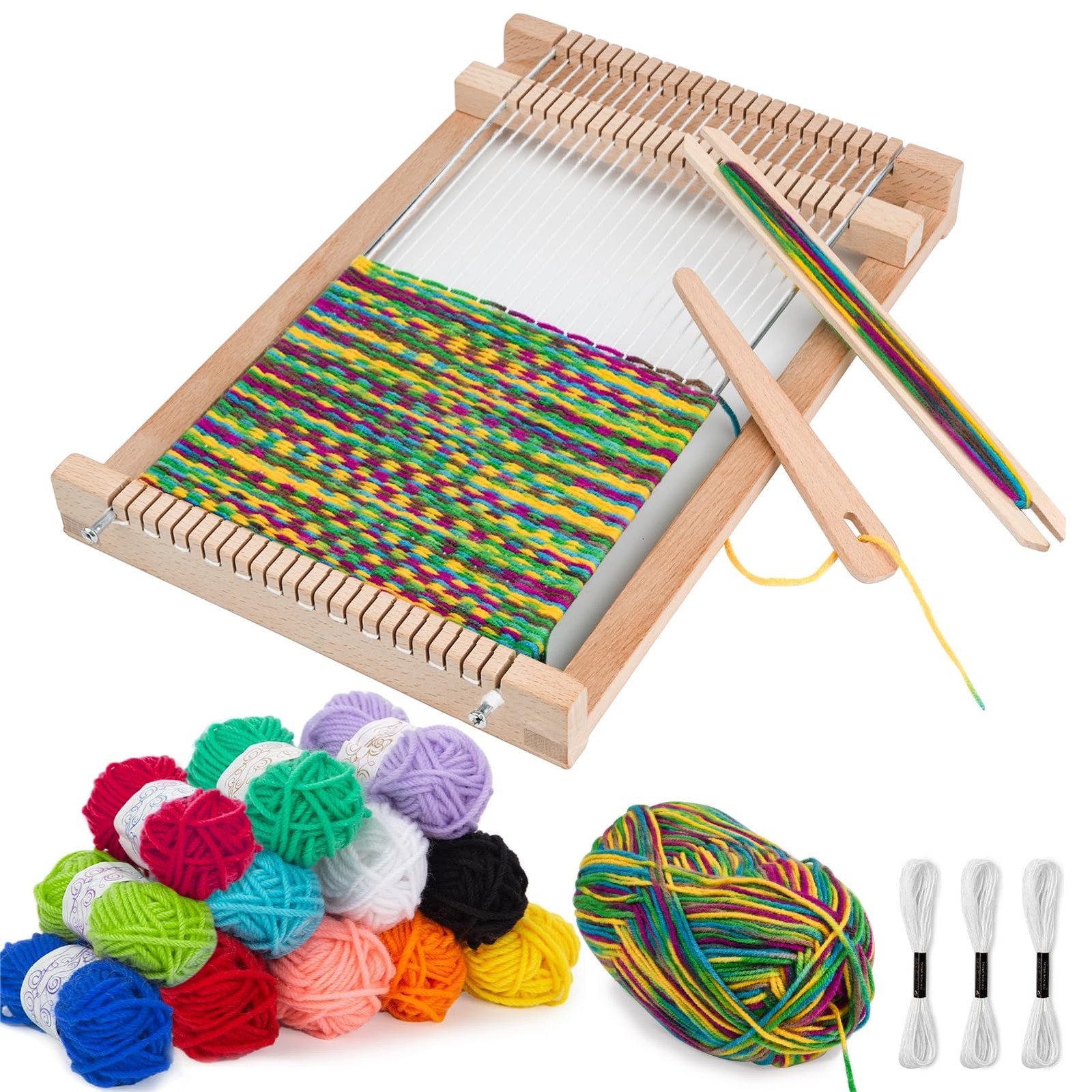Wooden Weaving Loom Kit Kids Ages 812 Knitting Beginner Yarn 11.4x7.5 In