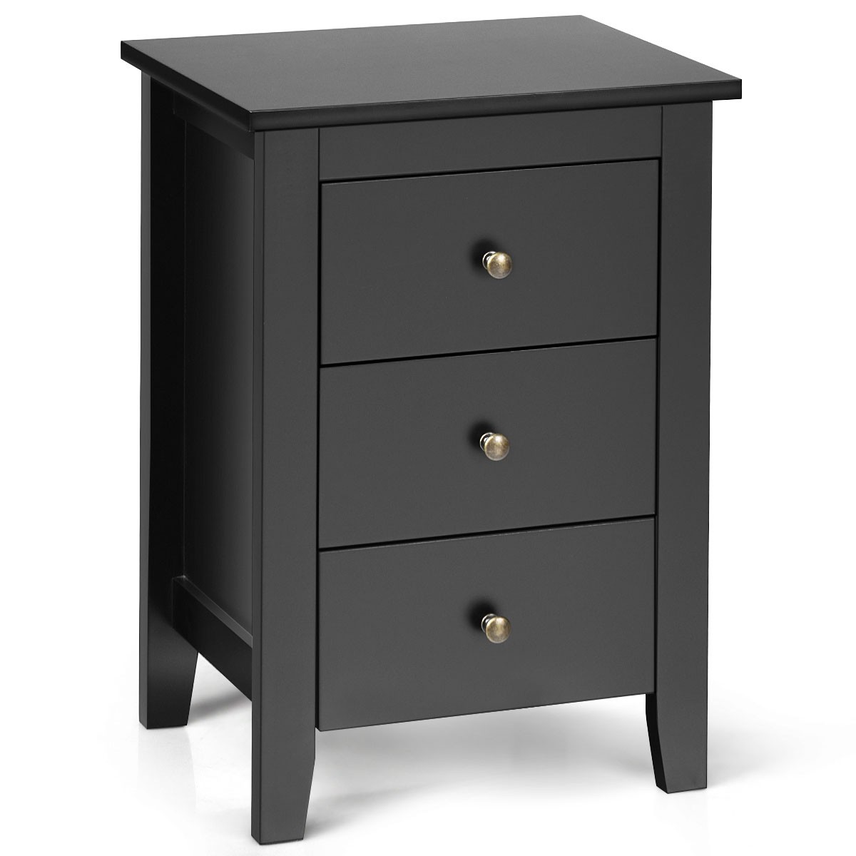 Nightstand End Beside Sofa Table Cabinet w/ 3 Drawers Bedroom Furniture Black