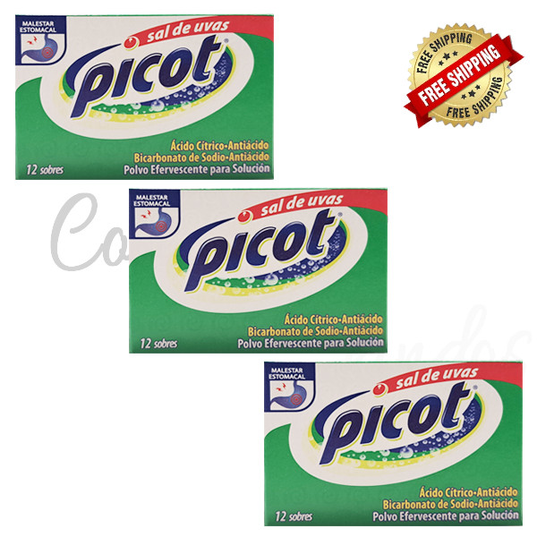Sal De Uvas Picot Effervescent Powder Solution Antacid 3Pcs of 12 Antacid Picot